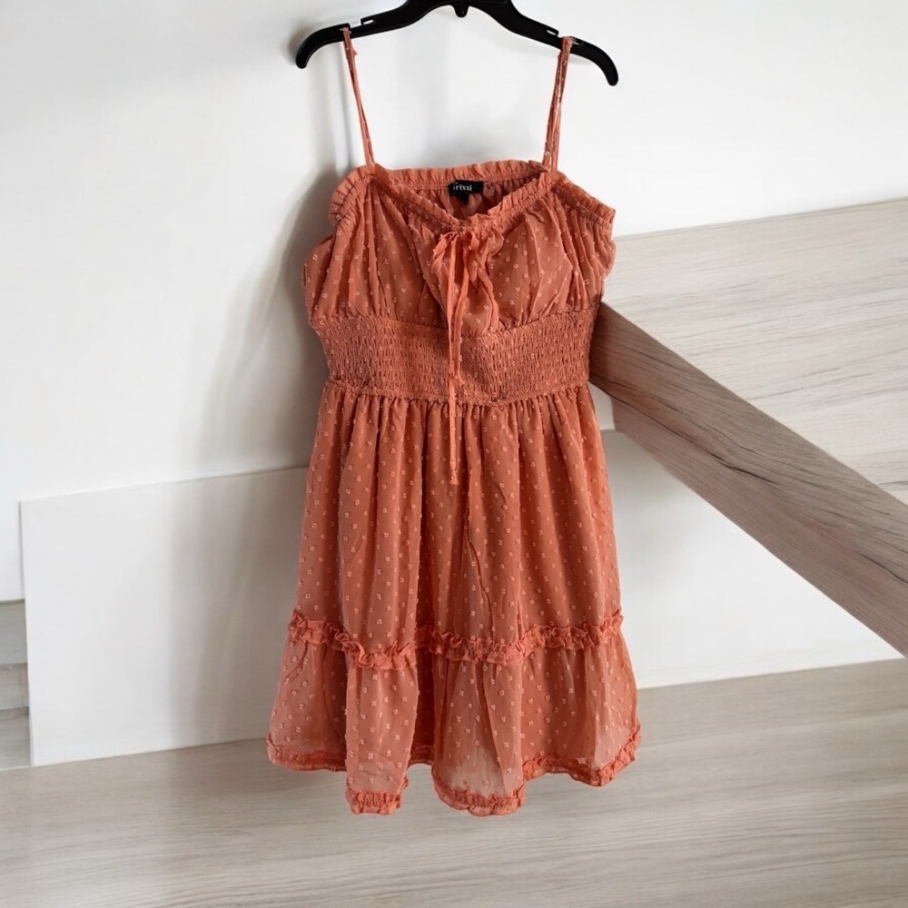 Trixxi Orange and Pink Tiered Sundress Spaghetti Strap Casual